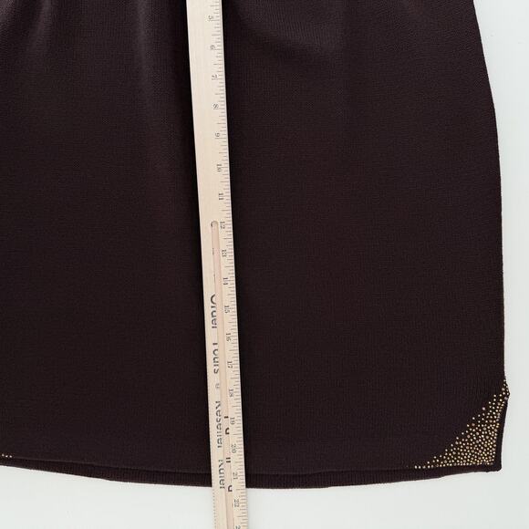 Vintage St John Evening Skirt Suit Set 16 14 Brown Santana Knit Rhinestone Luxur - Picture 12 of 12